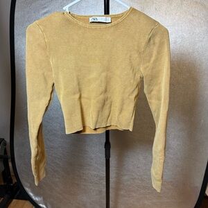 Zara Ribbed Cropped Long Sleeve Top Mustard Yellow Size Small